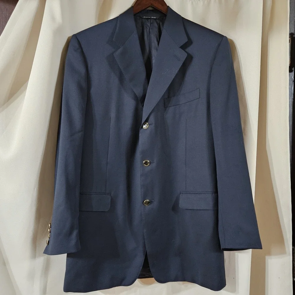 Canali Italy 100% Wool Dark Navy 1‎ Piece Suit Blazer 54L 13320/00 Gold Buttons